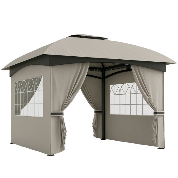 Outsunny Pavillon ca. 3,4x3,4 m wasserabweisend Gartenpavillon mit 4 Seitenteilen, Doppeldach, Partyzelt mit UV-Schutz Gartenzelt mit verzinktem Metallrahmen, für Garten Hellgrau
