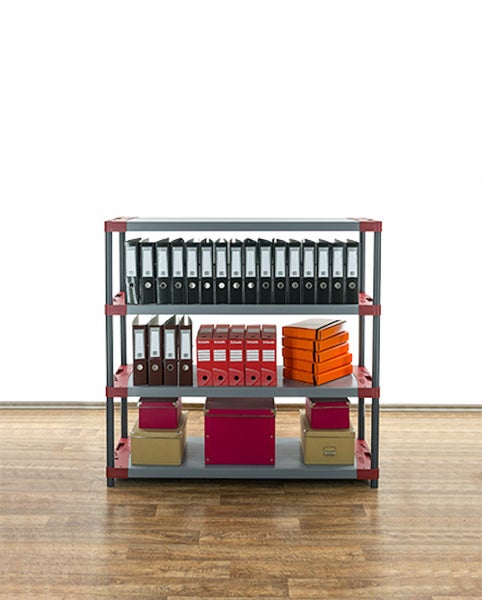 PROREGAL Kunststoffregal Grey Bear Low HxBxT 138 x 140 x 46 cm Fachlast 70 kg Grau/Rot