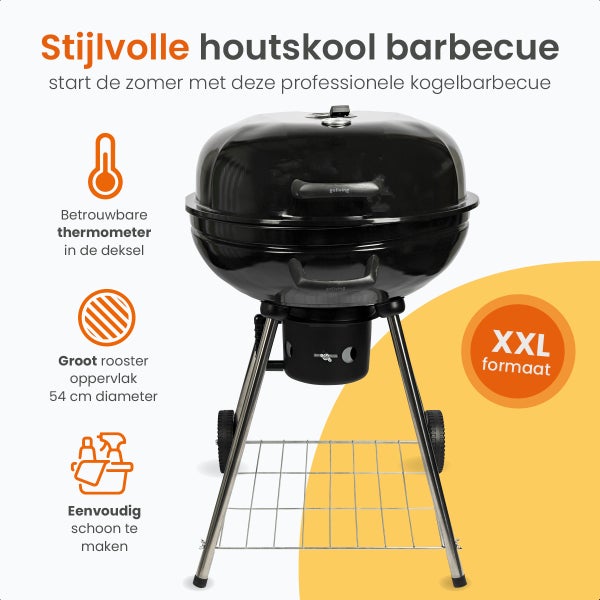 Goliving Holzkohlegrill - Ø54 cm - Inklusive Zubehör - Holzkohlegrill auf Rädern - XXL BBQ mit Deckel - Rund - 65 x 89 cm - Schwarz - Metall