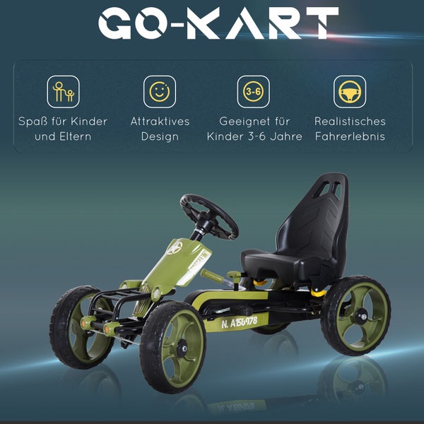 HOMCOM Kinder Go Kart, L105 x B54 x H61cm, Metall, Kunststoff, Grün