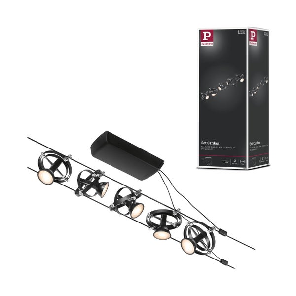 CorDuo Seilsystem Cardan Basisset GU5,3 max. 5x10W 230/12V Schwarz matt, Chrom