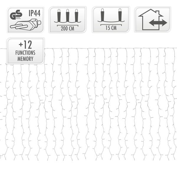 ECD Germany LED Lichtervorhang 2x1,5m 240 Warmweiße LEDs 12 Funktionen, Weihnachten Eiszapfen Lichterkette LED Lichterkettenvorhang Eisregen Vorhang Weihnachtsbeleuchtung, IP44 Wasserdicht Innen/Außen