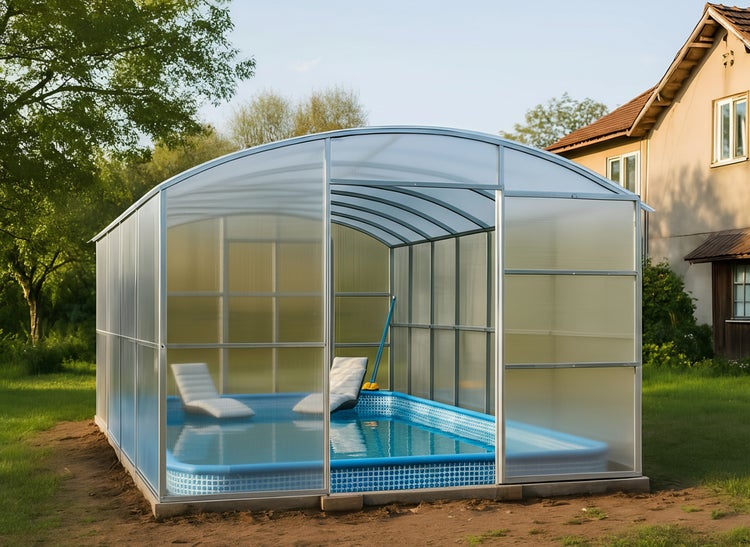 Schwimmbadüberdachung mit Pool im Garten