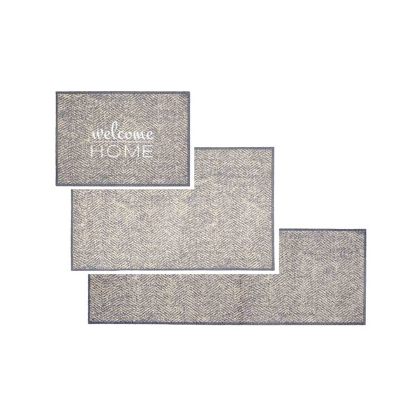 Fußmattenset mit dem Schriftzug Willkommen Zuhause und Fischgrätenmuster
