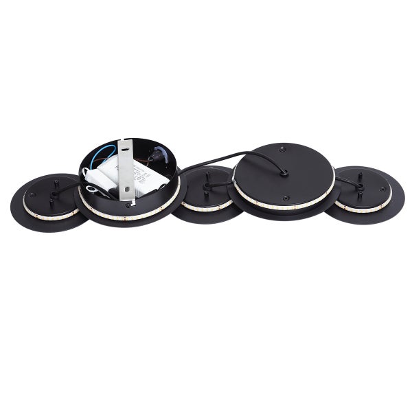 Deckenleuchte mit fünf runden Lampenschirmen und LED-Beleuchtung