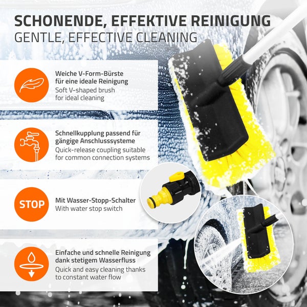 ECD Germany Autowaschbürste mit Teleskopstiel von 130-300 cm ausziehbar, mit An/Aus Schalter, weiche Borsten, Aluminium Auto Waschbürste für Wohnmobil Lkw Kfz Boot, Reinigungsbürste mit langer Griff