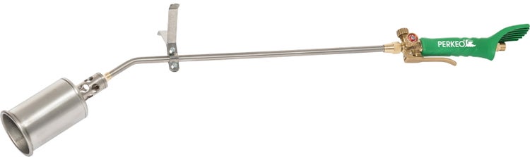 Perkeo Hochleistungsbrenner aus Edelstahl mit ergonomischem Handgriff und langem Lanzenrohr für Dacharbeiten und Unkrautvernichtung.