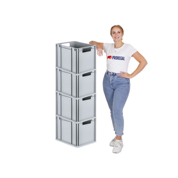 PROREGAL Spar Set 4x Eurobox Nextgen Economy Mit Scharnierdeckel & Roten Schiebeschnappverschlüssen Griffe Offen HxBxT 32 x 30 x 40 cm 30 Liter