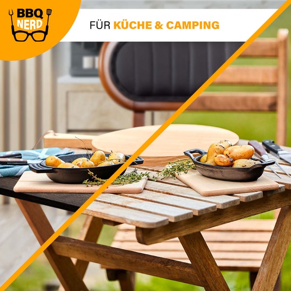 BBQ-Nerd Servierpfännchen aus Gusseisen im 6er Set |  Grillpfännchen - oval 22,5x13 cm - zum Braten Überbacken Grillen Anrichten Servieren | Gusspfännchen für einzelne Portionen