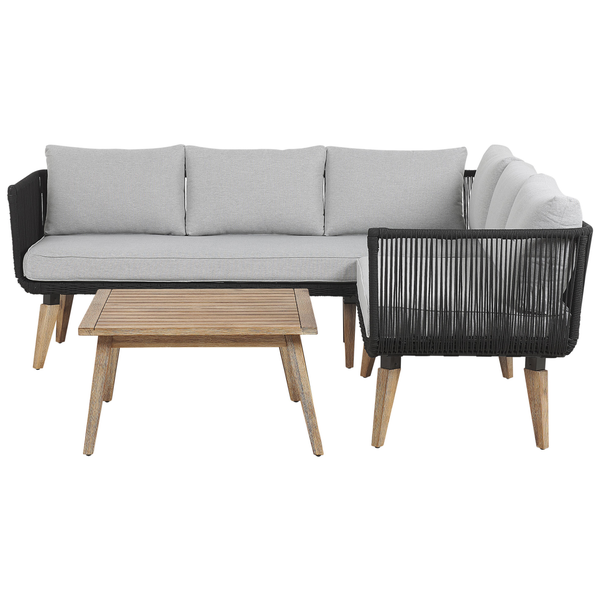 Garten Ecksofa mit Tisch 5-Sitzer ALCAMO linksseitig Akazienholz Schwarz