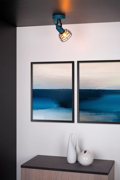 Deckenstrahler im Wohnraum mit Gemälden und Vasen