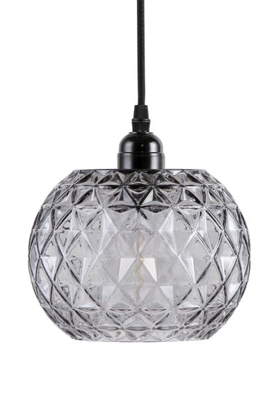 Pendelleuchte mit runder, facettierter Glasabdeckung
