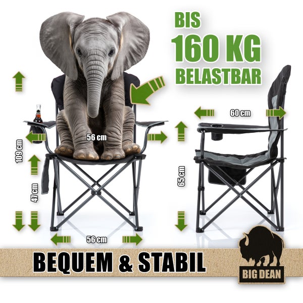 Campingstuhl mit Getränkehalter, belastbar bis 160 Kilogramm