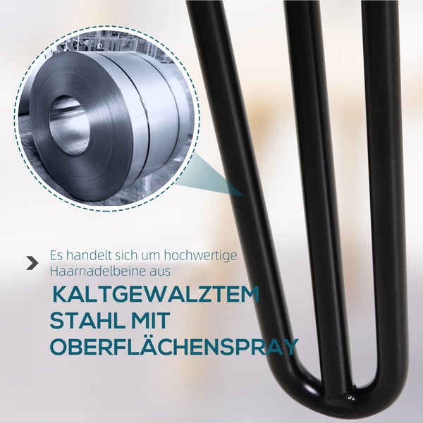 HOMCOM Tischbeine, 4er-Set Tischfüße, Möbelfüße aus Stahl Tischgestell mit Gabel-Design für Couchtisch, Esstisch, Schwarz, 12 x 12 x 72 cm