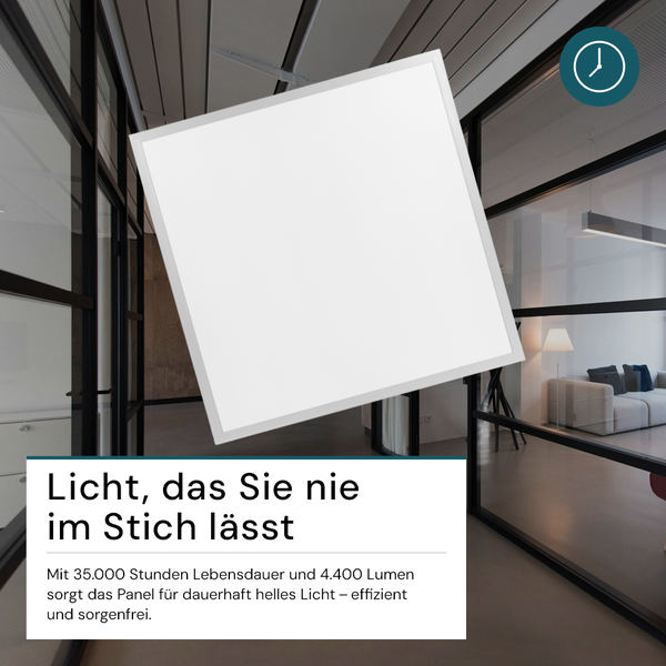 Quadratisches LED Panel als Deckenleuchte in einem Raum