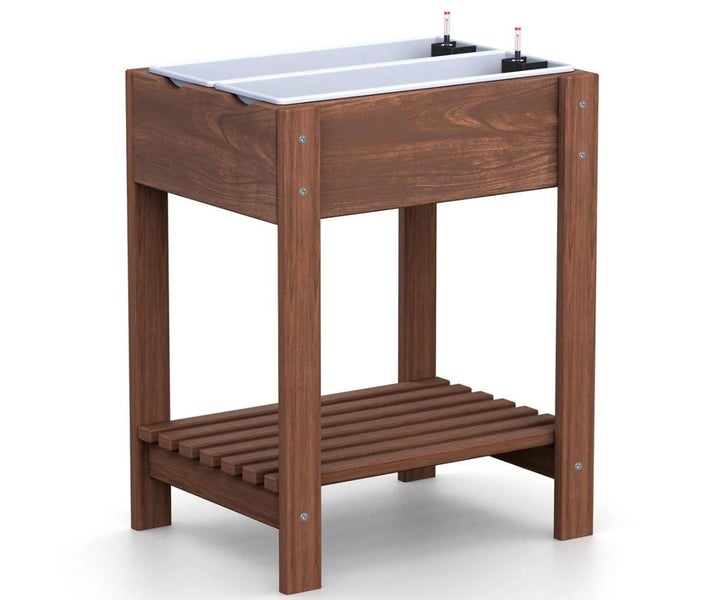 Hochbeet Kiefernholz mit Ablage Braun inklusive - 2 x 60 cm Einsätze - Wasserstandsanzeiger