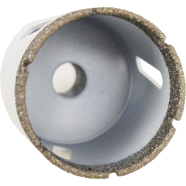 Diamant-Lochsäge bohrt Loch in Fliese mit Winkelschleifer