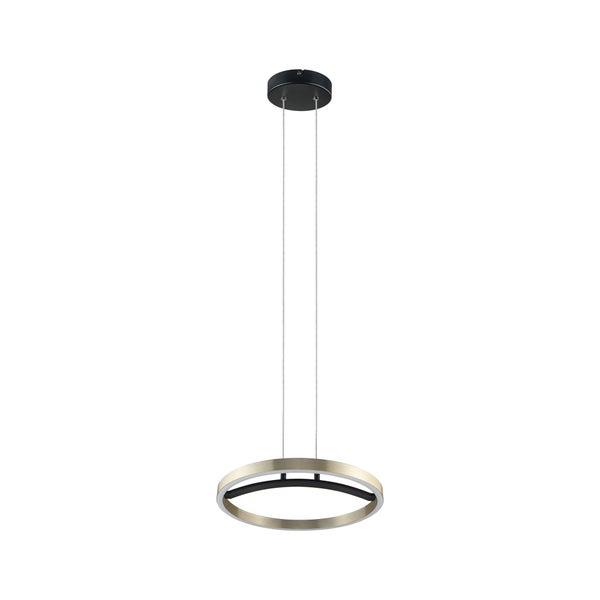 Ringförmige LED-Pendelleuchte in Gold und Schwarz mit runder Deckenhalterung.