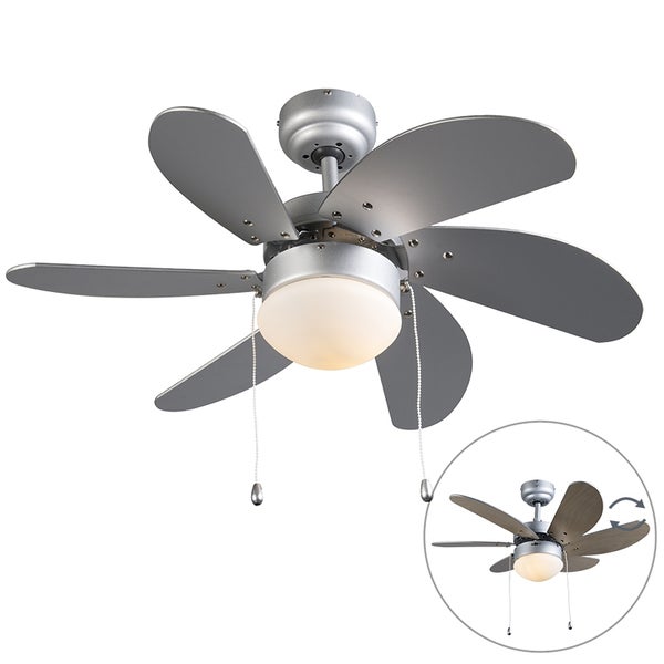 Deckenventilator mit sechs Flügeln und integrierter Beleuchtung inklusive Zugschalter für Wohnräume