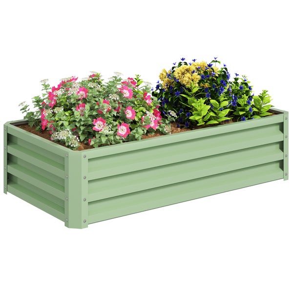 Outsunny Hochbeet Stahl, Pflanzkasten, Rostfrei Blumenkasten, Gemüsebeet mit Offenem Boden, Kräuterbeet für Garten, Balkon, Grün, 120 x 60 x 30,5 cm