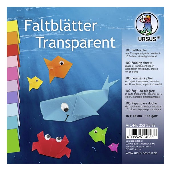 URSUS Falten Transparentpapier-Faltblätter, 115 g/m², 15 x 15 cm, sortiert