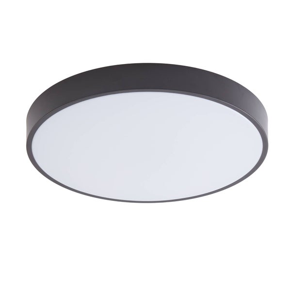 Runde LED-Deckenleuchte mit schwarzem Rahmen und weißer Abdeckung.