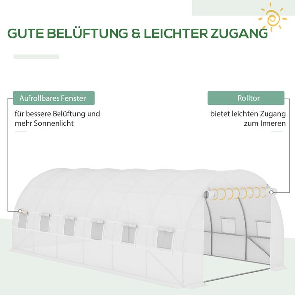 Outsunny Ersatzfolie Ersatzabdeckung 600 x 300 x 200 cm mit Fronttür, 12 Fenster reißfest Gewächshausfolie, Gartenfolie für Gewächshaus, Treibhaus, Frühbeet, Weiß
