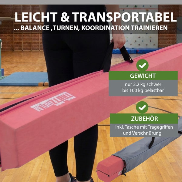 Trutzholm Schwebebalken für Turnen und Koordination, 2,2 Kilogramm schwer, inklusive Tragetasche, belastbar bis 100 Kilogramm.