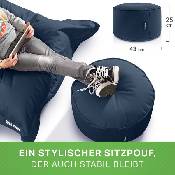 Green Bean Sitzsack-Hocker 45x25cm mit EPS-Perlen Füllung - Fußhocker Fußkissen Sitz-Pouf für Sitzsäcke - Bodenkissen für Kinder und Erwachsene - Fußablage Sitzkissen Sitzhocker Dunkelblau