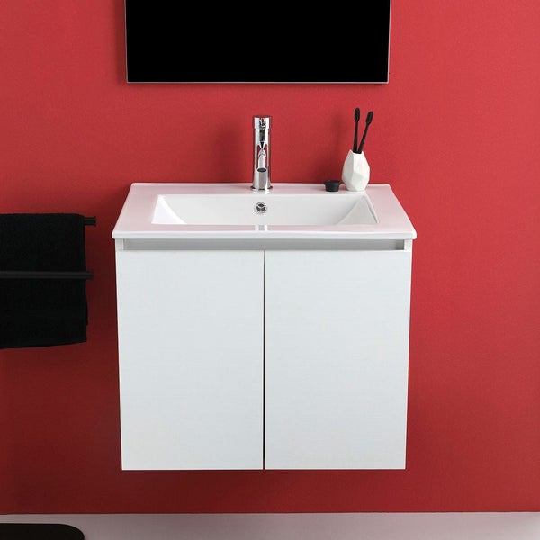 Badmöbel-Set aus Waschtisch, Türen-Unterschrank und Spiegel, 60cm | Bilbao