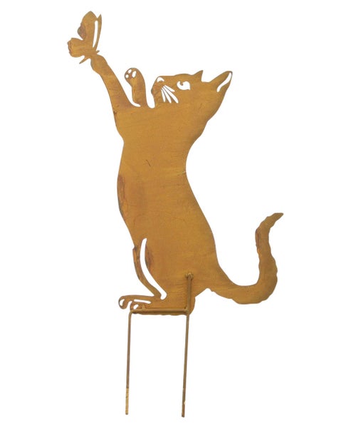 FRANK FLECHTWAREN | Gartenstecker Katze mit Schmetterling, METALL, 16,5 x 0,4 x 48,5 cm