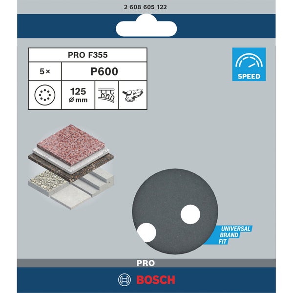 Bosch PRO F355 Schleifblatt 125 mm 600 - 2608605122