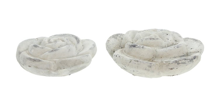 FRANK FLECHTWAREN | Zementblüte Rose, 2er Set, STEIN, Ø 15 cm, 19 cm