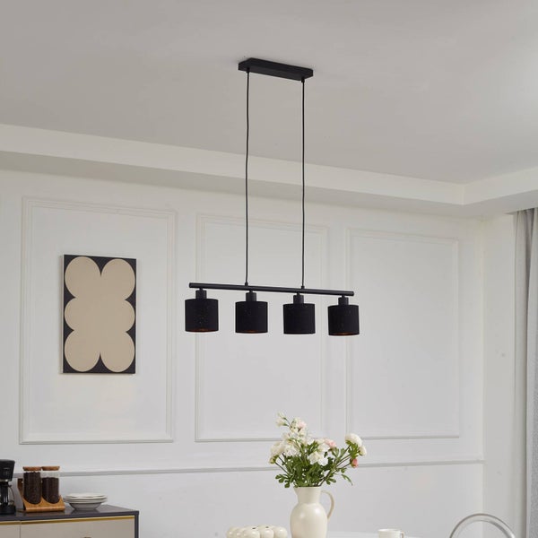 Lindby Pendelleuchte Vasilia (Modern) in Schwarz aus Textil (4 flammig, E14) - Deckenlampe Esstischlampe Hängelampe Hängeleuchte Wohnzimmerleuchte