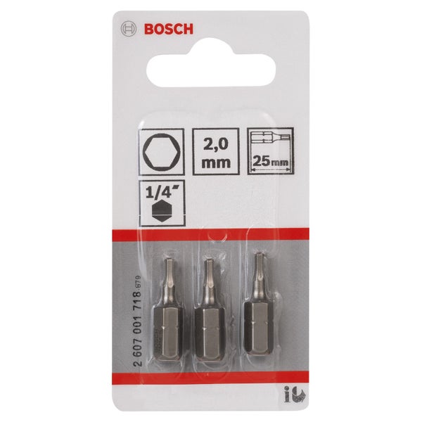 Bosch 3x Schrauberbit Extra-Hart, HEX 2, 25 mm - 2607001718