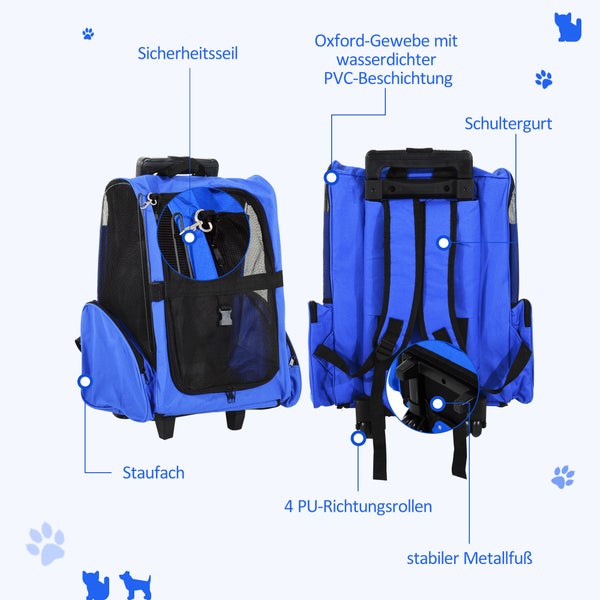 PawHut Tragetasche, 42cm x25cm x55cm, 100% Polyester, Blau+Schwarz