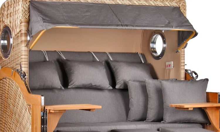 Strandkorb Westerland XXL Teak Bullauge PE shell Dessin 551
