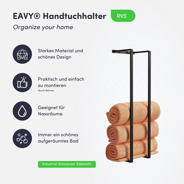EAVY Badetuchhalter Edelstahl Schwarz 90x25x20