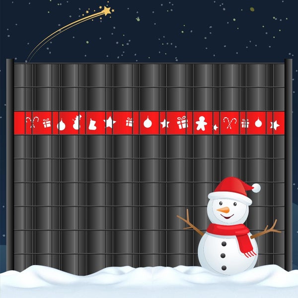 Dekorativer Sichtschutzzaun mit Weihnachtsmotiven und Schneemann