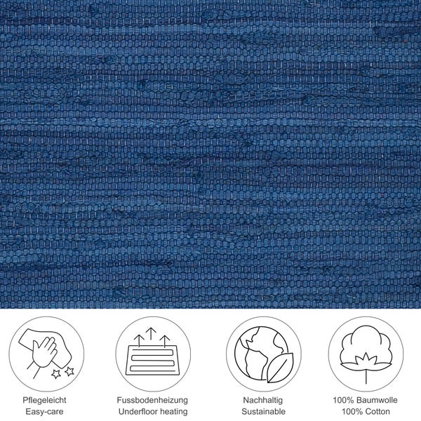 Handgewebter Fleckerlteppich aus Baumwolle Chindi Blau 120x180 cm