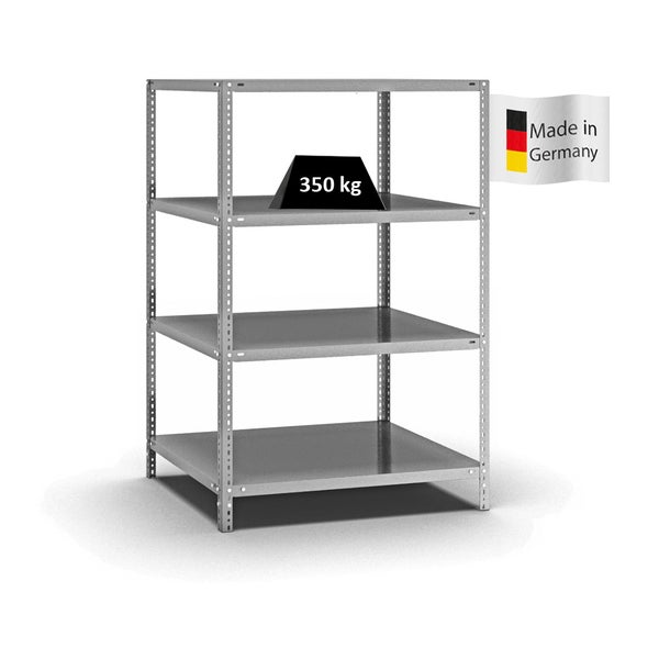 PROREGAL Fachbodenregal Schraubsystem Heavy-Duty Grundregal HxBxT 150 x 100 x 80 cm 4 Ebenen Fachlast 350 kg Beidseitig Nutzbar Verzinkt