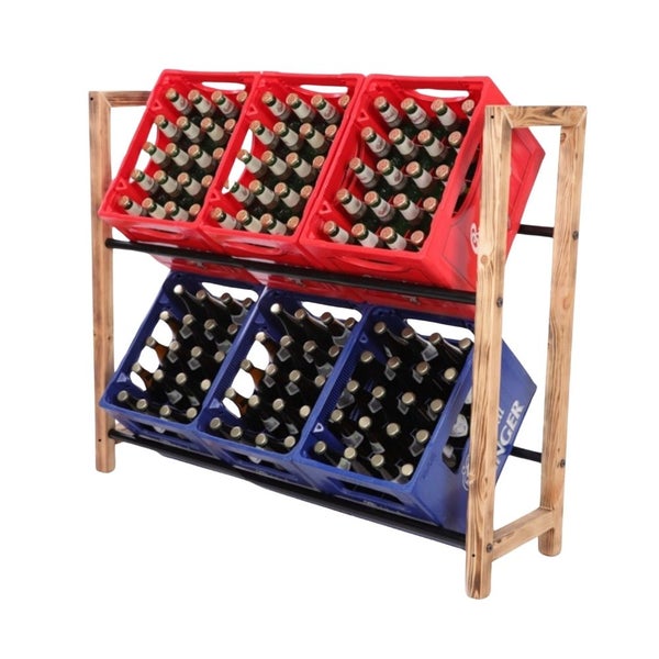 PROREGAL Getränkekistenregal HUNSRÜCK HxBxT 95x112x32cm 6 Kisten auf 2 Ebenen Massives Kiefernholz Gebrannt