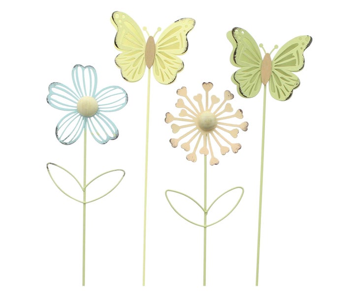 FRANK FLECHTWAREN | Stecker Blume & Schmetterling, 4er Set, METALL, H: 40 cm