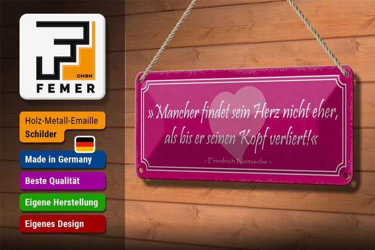 Blechschild Spruch 27x10cm mancher findet sein Herz nicht Dekoration