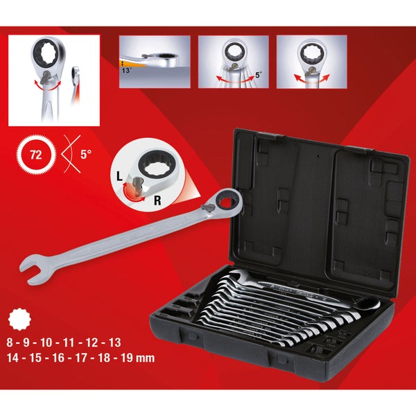 KS TOOLS GEARplus Ratschenringmaulschlüssel-Satz umschaltbar 12tlg. - 503.4665