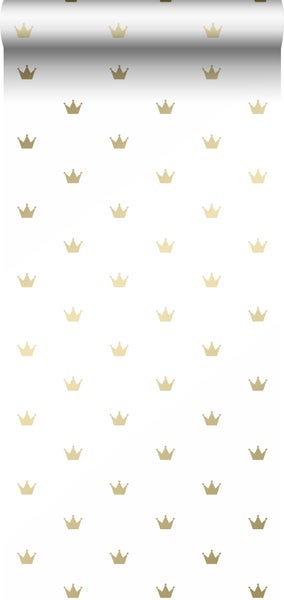 Origin Wallcoverings Tapete kleine Kronen Weiß und Gold - 53 cm x 10.05 m - 347678