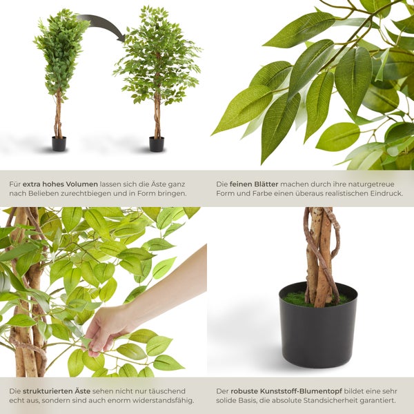 Künstlicher Ficusbaum tectake Fida stabiler Kunststoff-Blumentopf verschiedene Größen grün