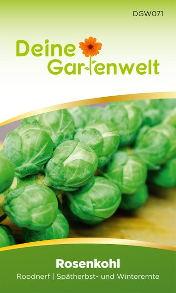 Rosenkohl Samen Roodnerf für die Ernte im Spätherbst und Winter, Deine Gartenwelt Logo.