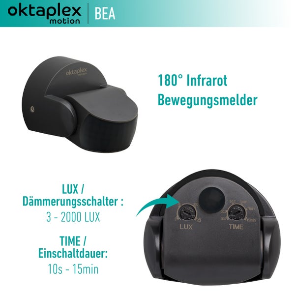 Oktaplex Bewegungsmelder Aussen IP65 anthrazit 180° schwenkbar 10m Reichweite