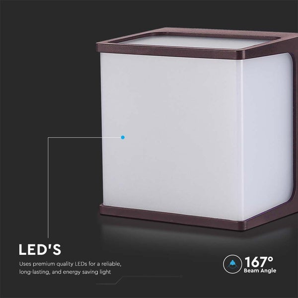 V-TAC VT-708 - LED-Wandleuchten - Quadratische Außenleuchten - IP65 - Braunes Gehäuse - 8